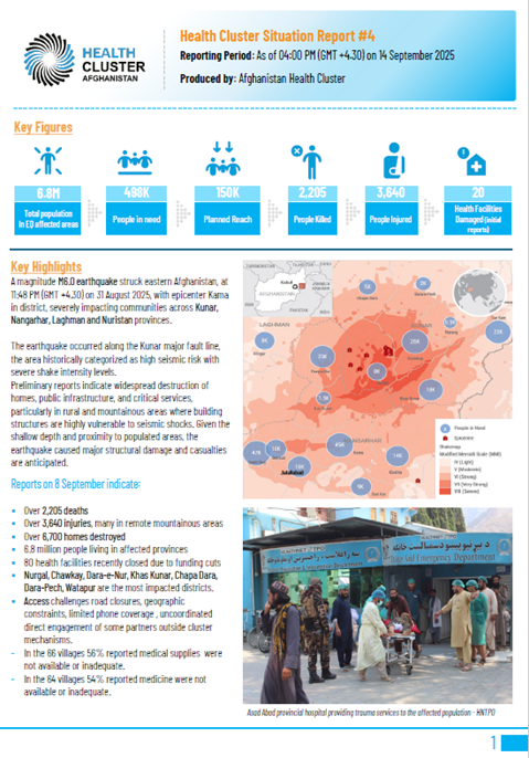 Afghanistan earthquake: Health Cluster situation report #4 (14 September 2025)