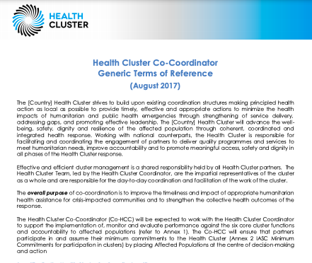 Health Cluster Co-Coordinator Generic Terms of Reference