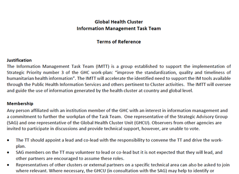 Information Management Task Team Terms of Reference