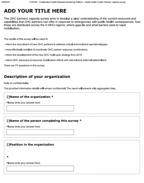 Health Cluster international partners’ capacity survey - 2015
