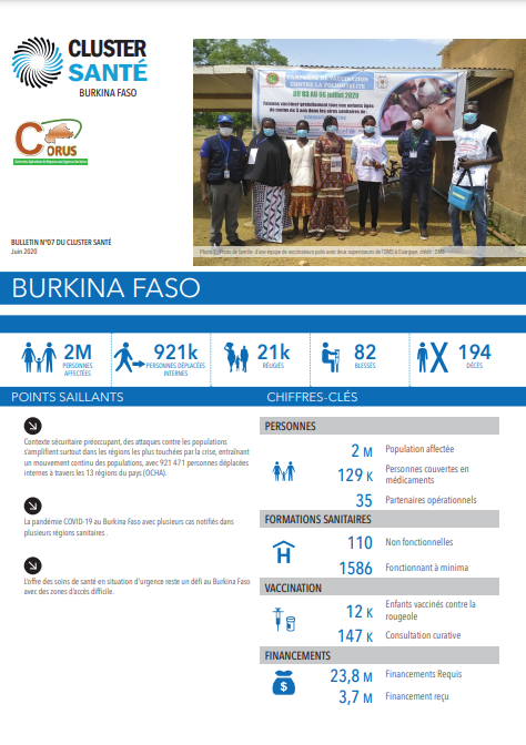 Burkina Faso Health Cluster Bulletin, June 2020