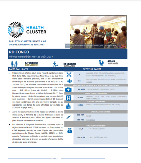Democratic Republic of the Congo Health Cluster Bulletin August 2017