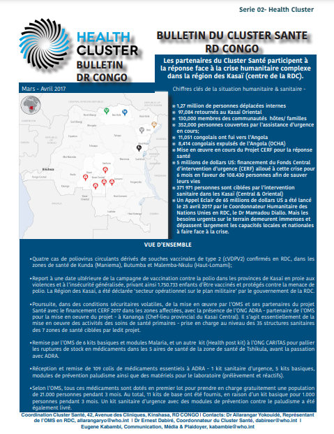 Democratic Republic of the Congo Health Cluster Bulletin March - April 2017