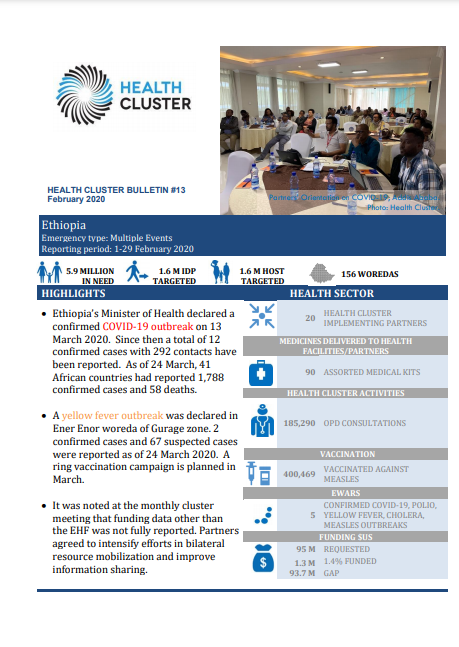Ethiopia Health Cluster Bulletin, February 2020