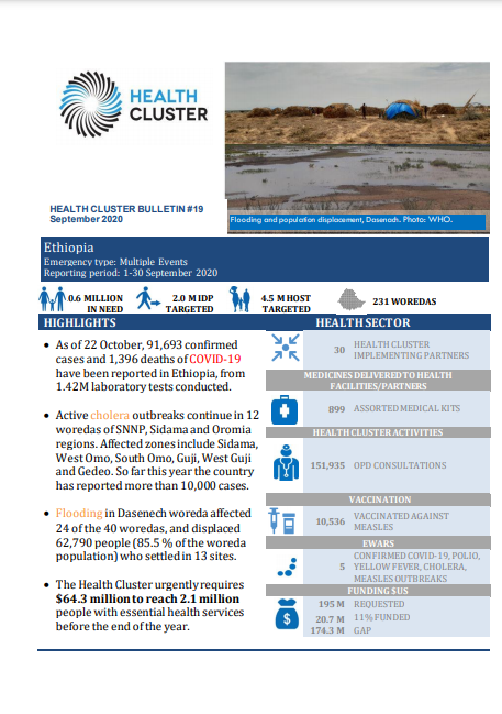 Ethiopia Health Cluster Bulletin, September 2020