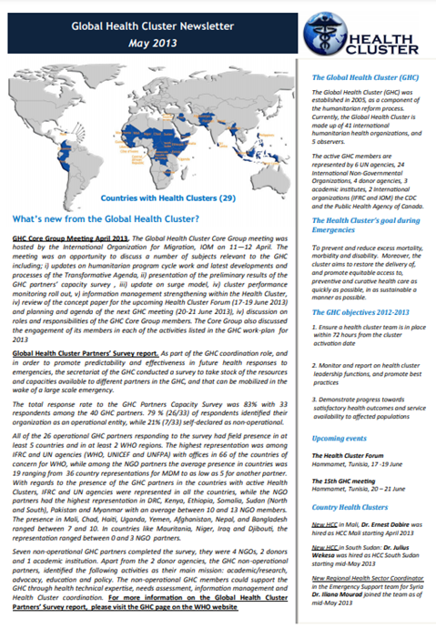 Global Health Cluster Newsletter - May 2013