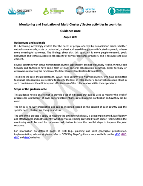Guidance Note – Monitoring and Evaluation of Multi-Cluster / Sector activities in countries (Draft)