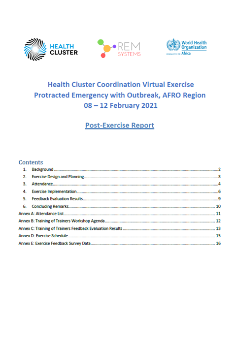 Health Cluster Coordination Virtual Exercise Protracted Emergency with Outbreak, AFRO Region 08 – 12 February 2021