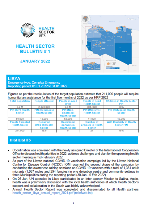 Libya Health Sector Bulletin, January 2022