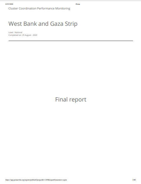 occupied Palestinian territory Health Cluster, Cluster Coordination Performance Monitoring Report 2019