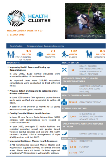 South Sudan Health Cluster Bulletin, July 2020