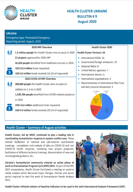 Ukraine Health Cluster Bulletin, August 2020