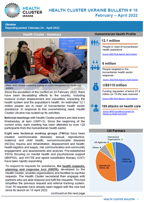 Ukraine Health Cluster Bulletin, February - April 2022