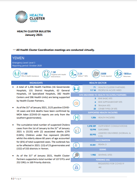 Yemen Health Sector Bulletin, January 2021